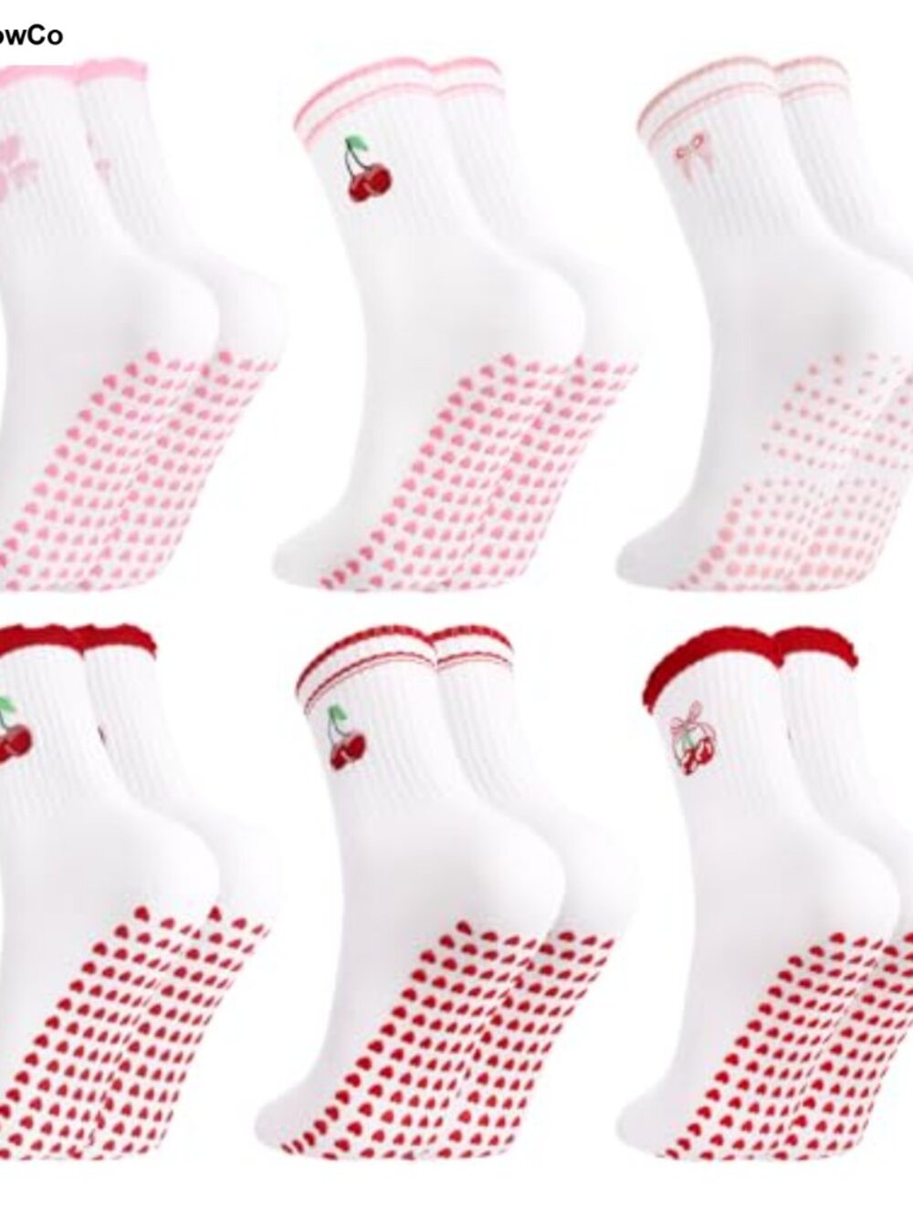 6 Pairs Women's Pilates Socks Non-Slip Grip Yoga Crew Socks